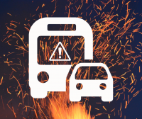 Imagen de autobús y coche sobre fondo de fuego