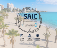 Logotipo de SAIC sobre imagen de playa de la Albufereta de Alicante