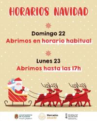 Cartel aperturas Mercados Municipales de Alicante en Navidad